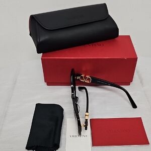 Valentino Black Sunglasses with Gold Logo Accent